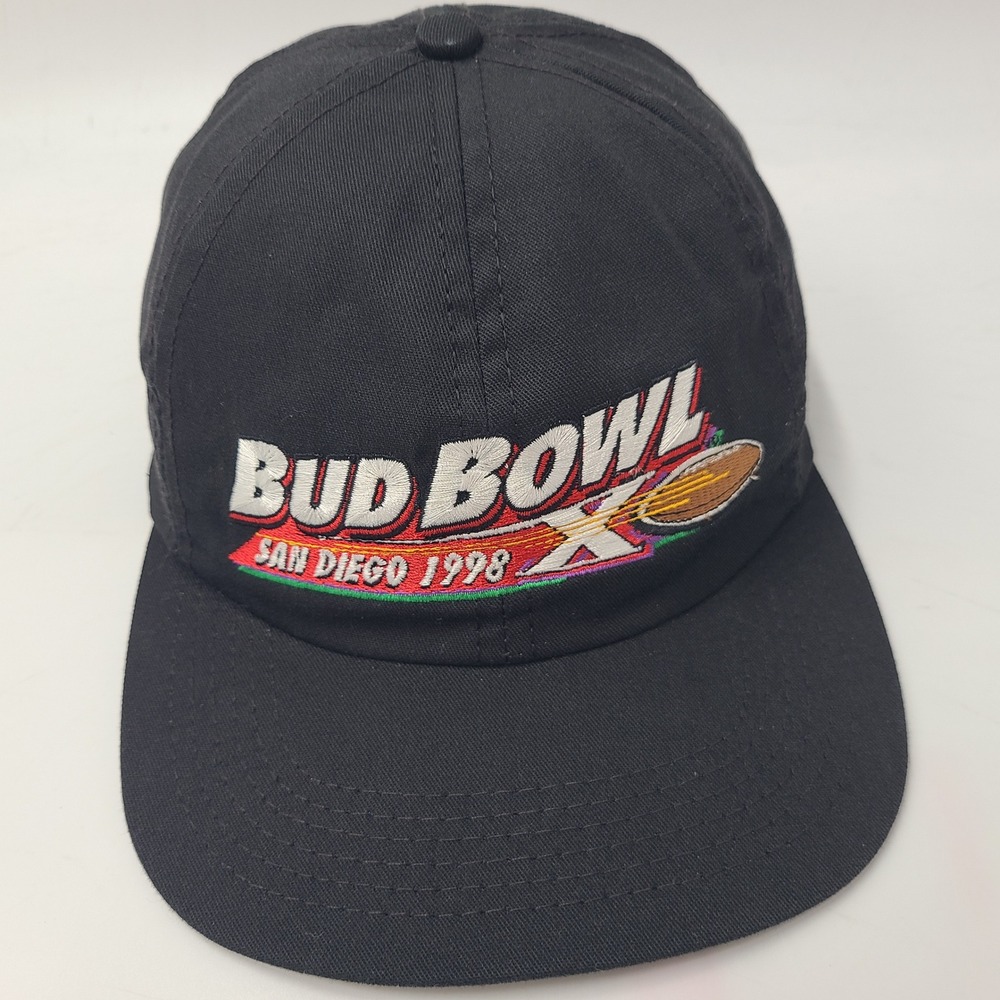 Vintage Bud Bowl Hat Snapback Anheuser-Busch‎ Black NFL X 1998 Super Bowl XXXII